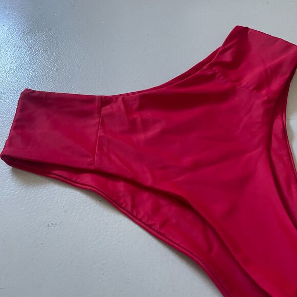 Zaful Swimwear Cheeky Stretch High-Waisted Bikini Bottom Hot Red Size 6 - Picture 3 of 7